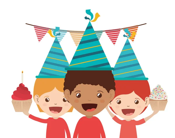 Grupo de crianças em festa de aniversário caráter avatar — Vetor de Stock