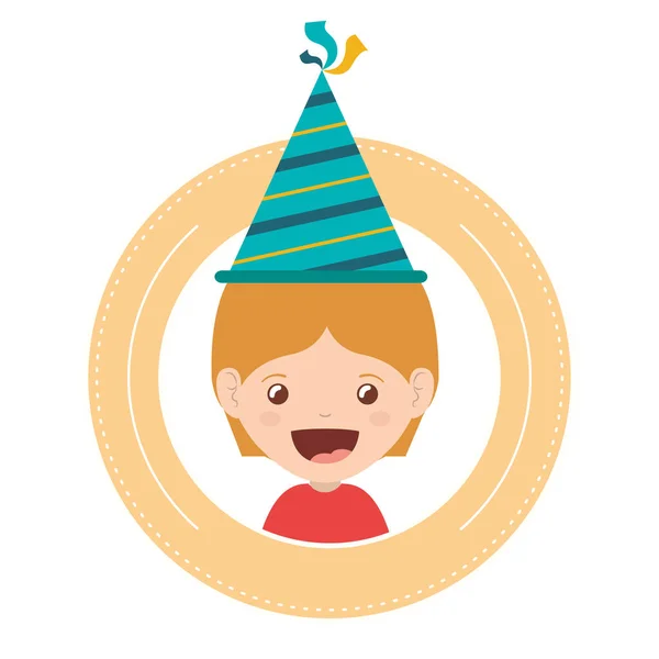 Băiat cu pălărie de petrecere în sărbătoarea zilei de naștere — Vector de stoc