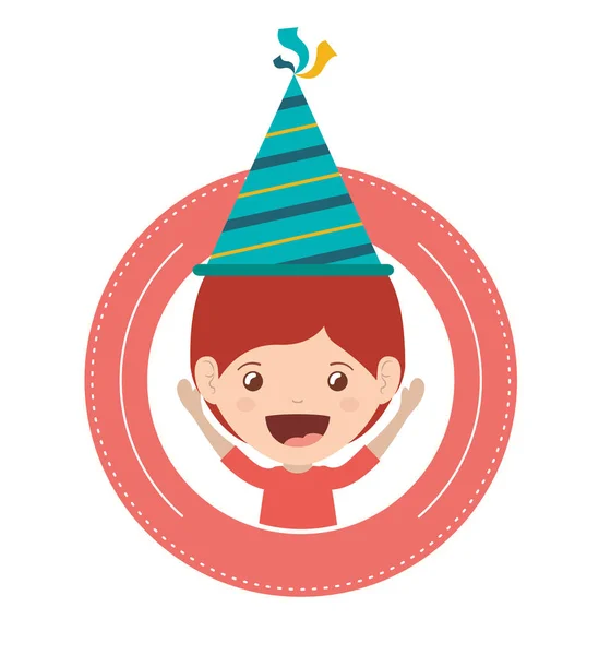 Niño con sombrero de fiesta en la celebración de cumpleaños — Vector de stock