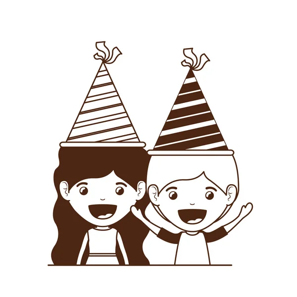 Silhouette de couple d'enfants dans la célébration de l'anniversaire — Image vectorielle