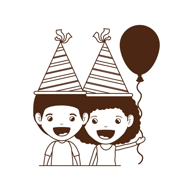 Silueta de cuplu de copii în sărbătoarea zilei de naștere — Vector de stoc