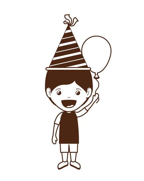 Silhouette of boy with party hat and helium balloon in birthday celebration — Stock Vector