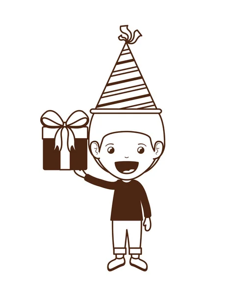 Silhouet van de jongen met partij Hat en gift box in verjaardag viering — Stockvector