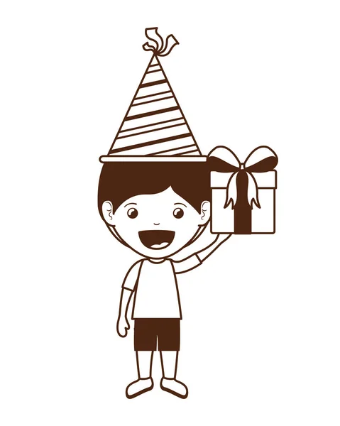 Silhouet van de jongen met partij Hat en gift box in verjaardag viering — Stockvector
