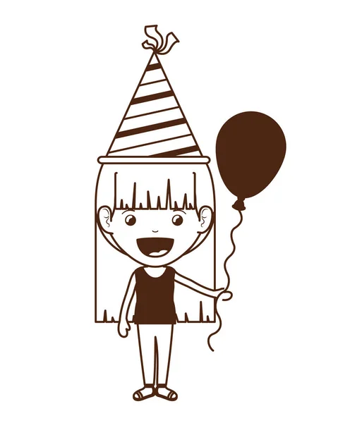 Silhouet van meisje met feest hoed en helium ballon in verjaardag viering — Stockvector