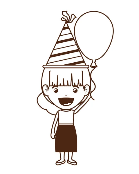 Silueta de chica con sombrero de fiesta y globo de helio en celebración de cumpleaños — Vector de stock