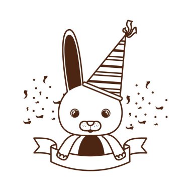 Beyaz arka planda parti şapka ile sevimli tavşan