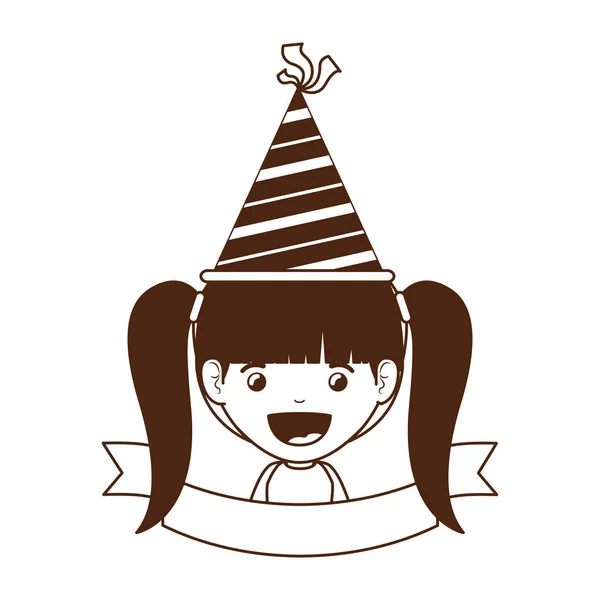 誕生日のお祝いにパーティー帽子をかぶった女の子のシルエット — ストックベクタ