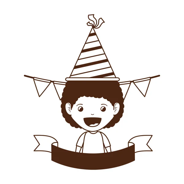 Silhouet van de jongen met feest hoed in verjaardag viering — Stockvector