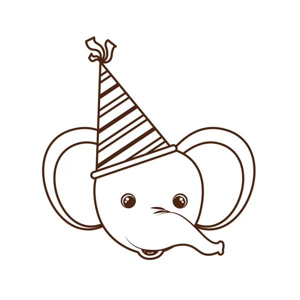 Elefantenkopf mit Partyhut auf weißem Hintergrund — Stockvektor