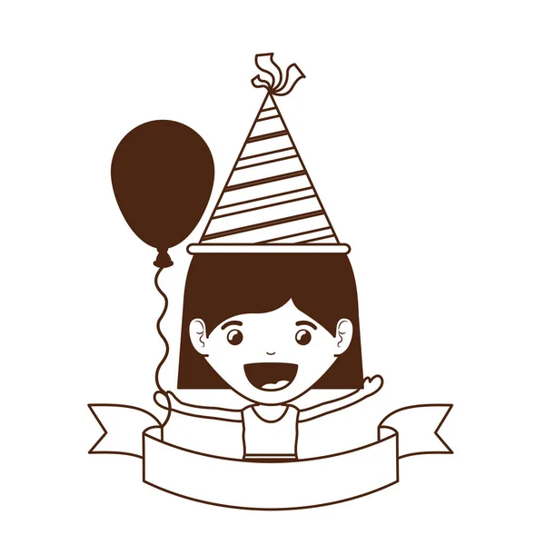 Silhouet van meisje met feest hoed in verjaardag viering — Stockvector