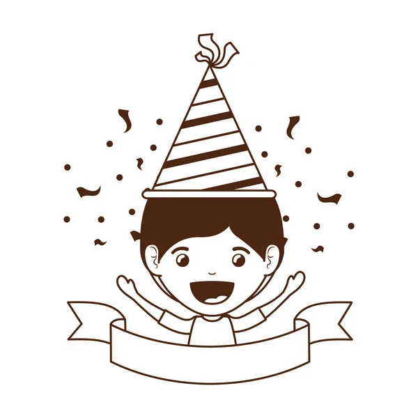 Siluetă de băiat cu pălărie de petrecere în sărbătorirea zilei de naștere — Vector de stoc
