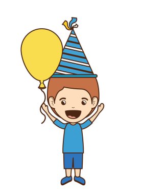 Doğum günü kutlama parti şapka ve helyum balon ile çocuk