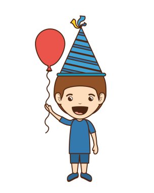 Doğum günü kutlama parti şapka ve helyum balon ile çocuk