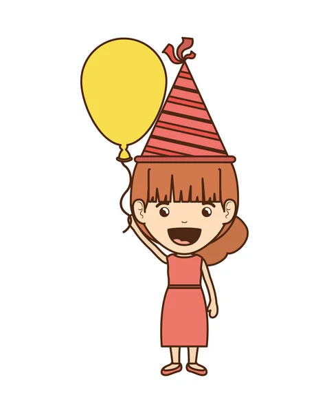 Menina com chapéu de festa e balão de hélio em celebração de aniversário — Vetor de Stock