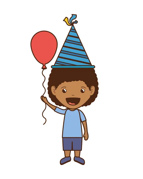 Boy with party hat and helium balloon in birthday celebration — Stock Vector