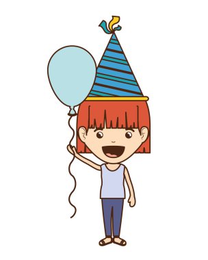 Doğum günü kutlama parti şapka ve helyum balon ile kız