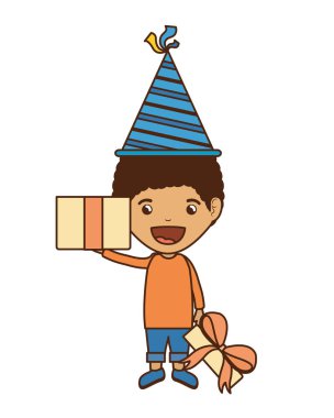 Doğum günü kutlama parti şapka ve hediye kutusu ile çocuk