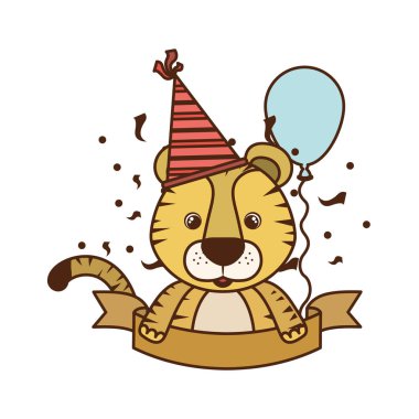 Beyaz arka planda parti şapka ile sevimli kaplan