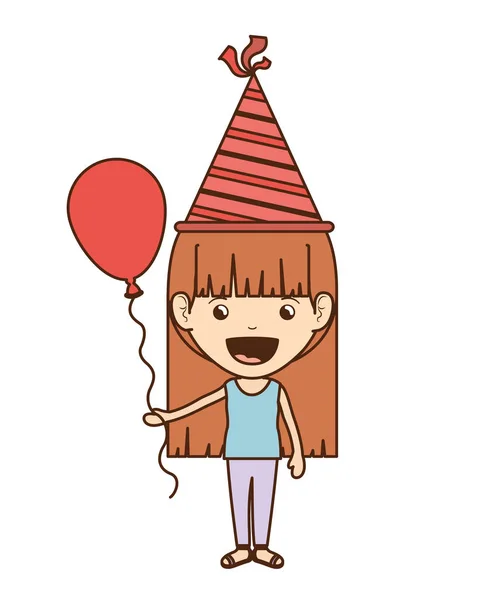 Flicka med Partyhatt och helium ballong i födelsedagsfirande — Stock vektor