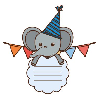 şapka partisi ile Doğum günü kartı ve fil