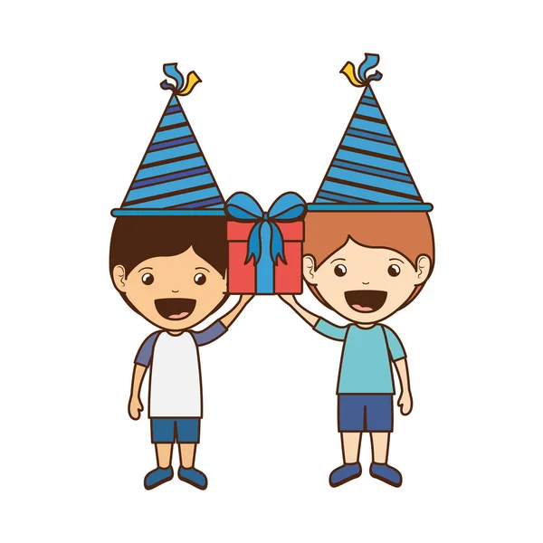 Meninos com chapéu de festa em celebração de aniversário — Vetor de Stock