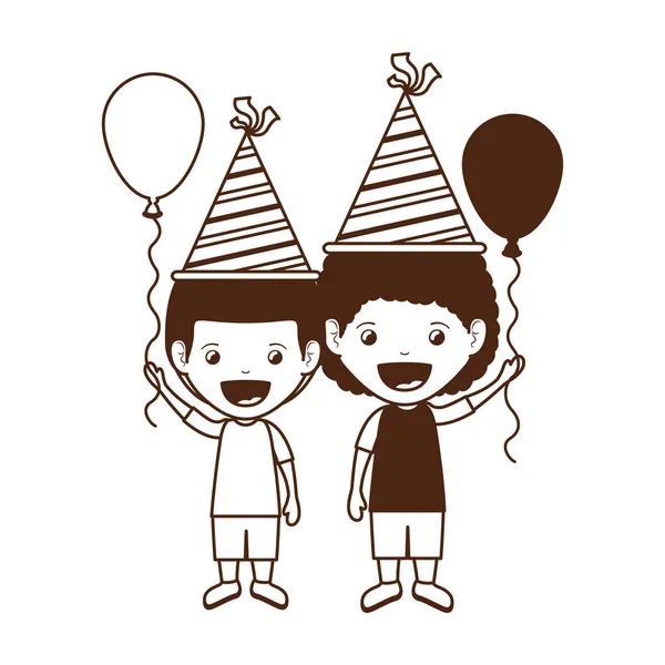 Silhouette de garçons avec chapeau de fête dans la célébration d'anniversaire — Image vectorielle