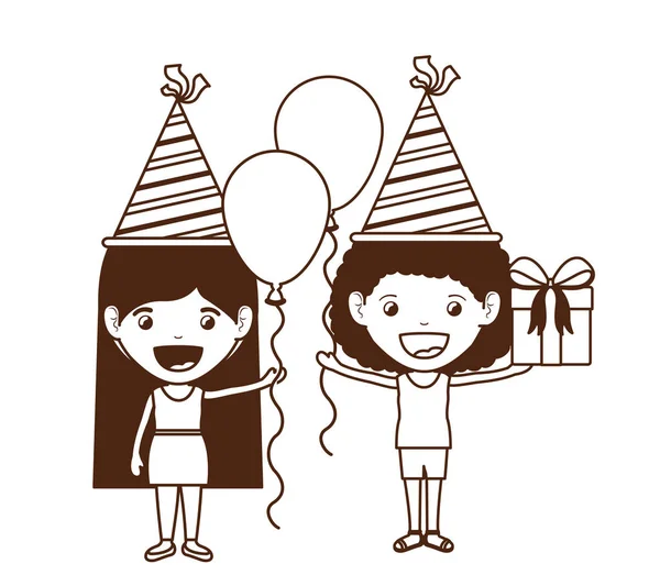 Mädchensilhouette mit Partyhut bei Geburtstagsfeier — Stockvektor