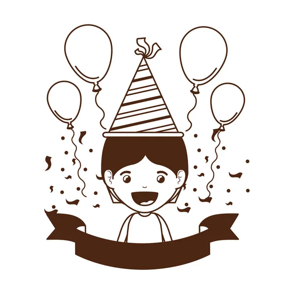 Sylwetka chłopca z kapeluszem party w uroczystościach urodzinowych — Wektor stockowy