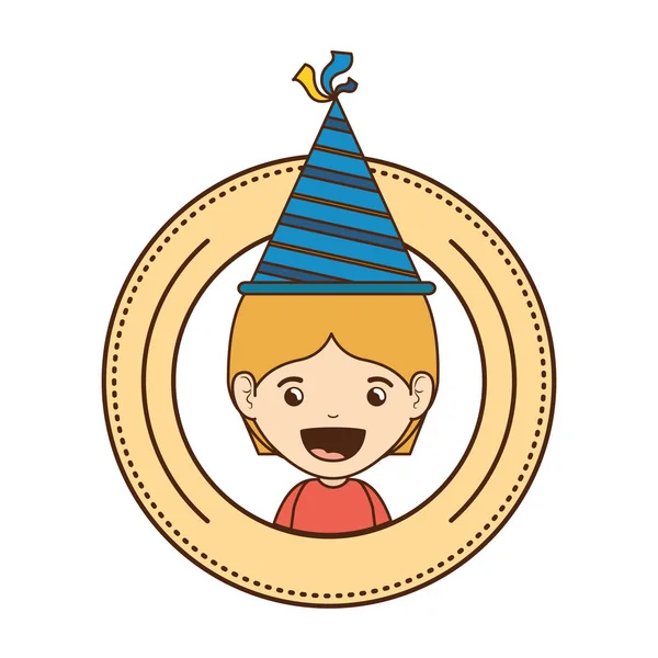 Junge mit Partyhut bei Geburtstagsfeier — Stockvektor
