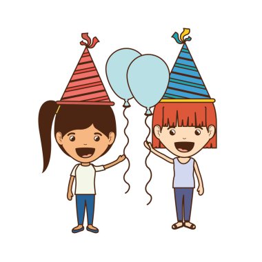 Doğum günü kutlama parti şapka ve helyum balon ile kızlar