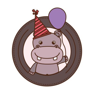 Doğum günü kartı ve şapka partisi ile Hippo