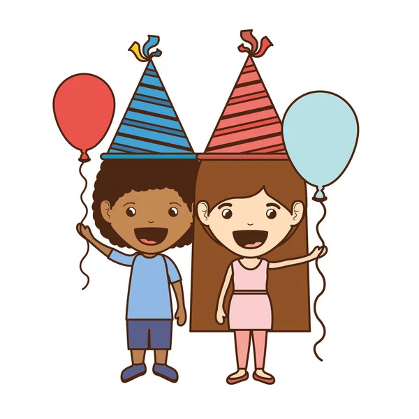 Paar kinderen in verjaardag viering — Stockvector