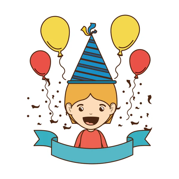 Niño con sombrero de fiesta en la celebración de cumpleaños — Archivo Imágenes Vectoriales