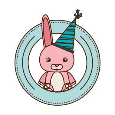 şapka partisi ile Doğum günü kartı ve tavşan