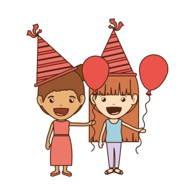 Doğum günü kutlama parti şapka ve helyum balon ile kızlar