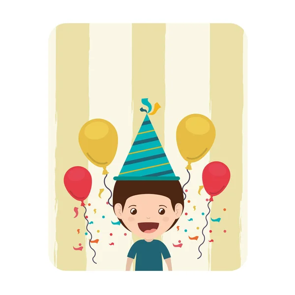 Tarjeta de niño con sombrero de fiesta en la celebración de cumpleaños — Vector de stock