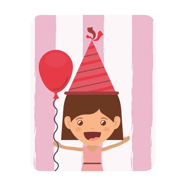 Kaart van meisje met feest hoed in verjaardag viering — Stockvector