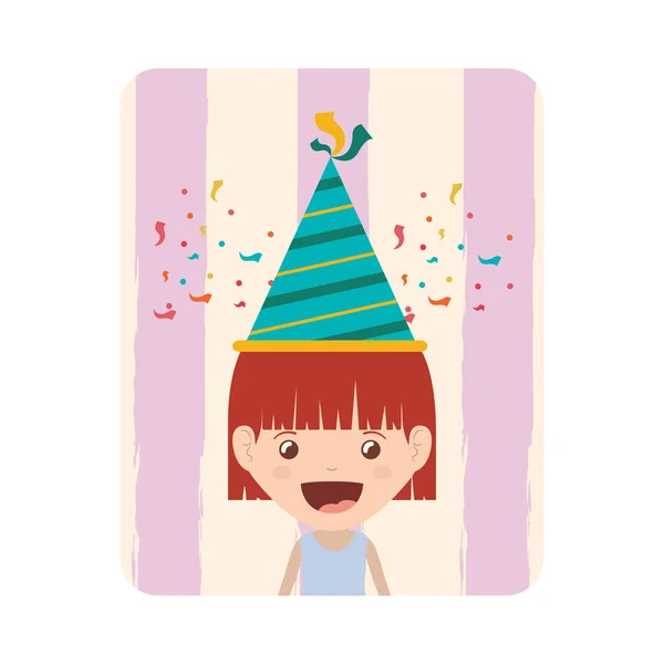 Tarjeta de chica con sombrero de fiesta en la celebración de cumpleaños — Archivo Imágenes Vectoriales