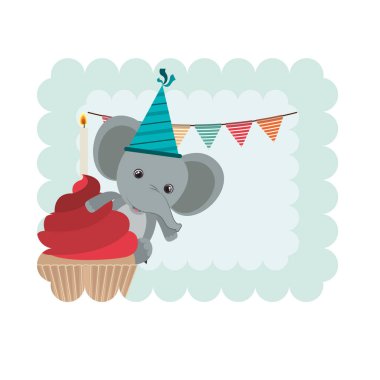 şapka partisi ile Doğum günü kartı ve fil