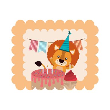 Doğum günü kartı ve şapka partisi ile aslan