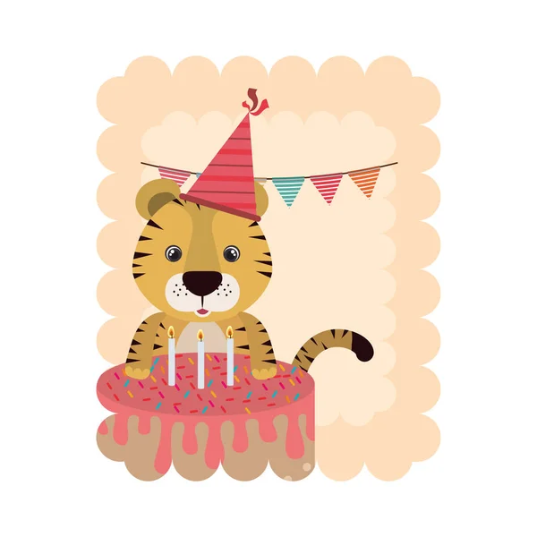 帽子パーティーと誕生日カードと虎 — ストックベクタ