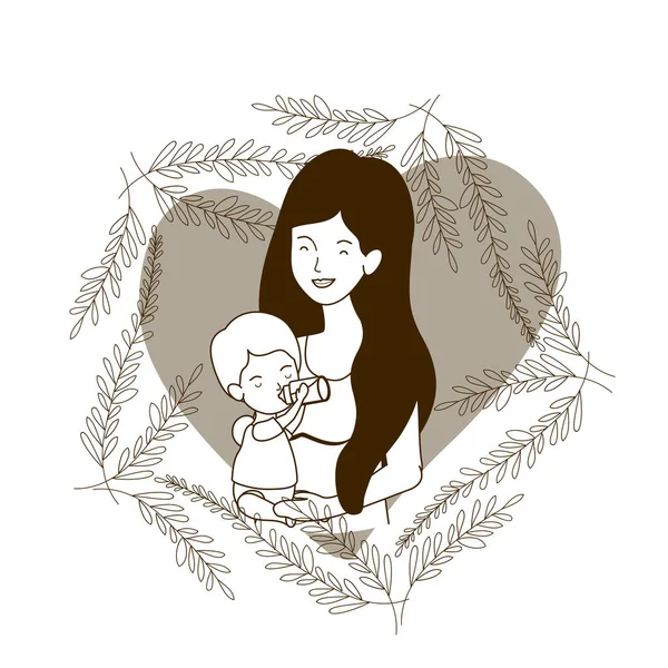 Silhouette einer Frau mit Baby-Avatar-Charakter — Stockvektor