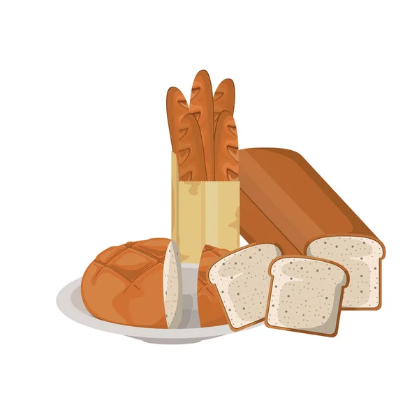 Pan de panadería fresco y delicioso — Vector de stock