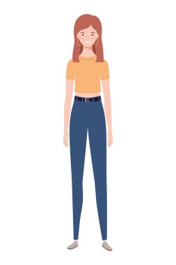 Beyaz arka plan üzerinde duran genç kadın