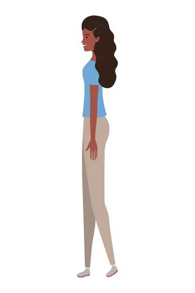 Mujer joven de pie sobre fondo blanco — Vector de stock