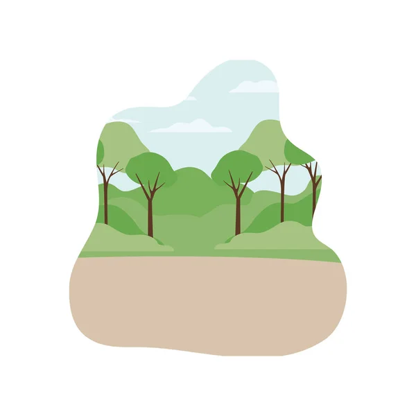 Landskap med träd och växter isolerade ikonen — Stock vektor