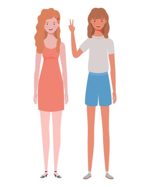 Beyaz arka planda ayakta genç kadınlar