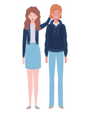 Beyaz arka planda ayakta genç kadınlar