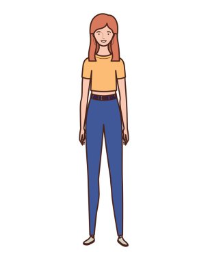 Beyaz arka plan üzerinde duran genç kadın